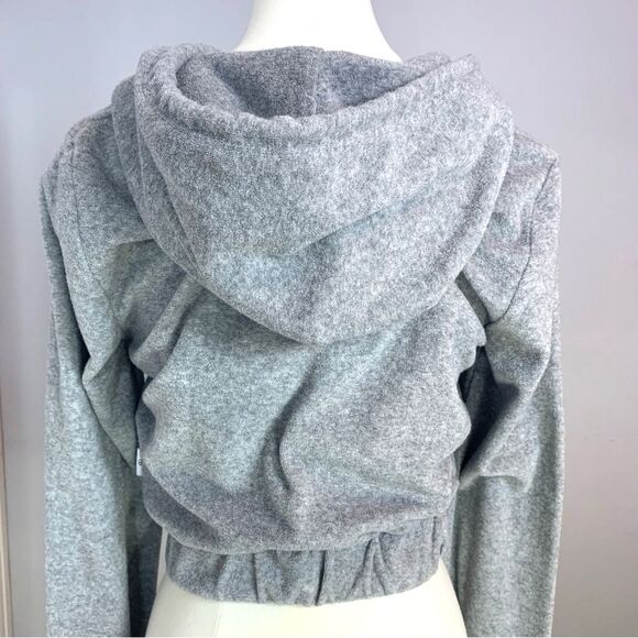 Kirsh Gray Cropped Hoodie Zip Up Sweatshirt Cherry Flower Patch Size 1 Juniors - Picture 3 of 10